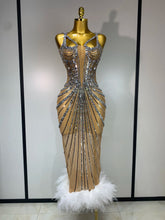 Sexy Silver Rhinestone White Mesh See Through Long Dress Women Luxury Birthday Party Prom Gown Singer Nightclub Stage Outfit